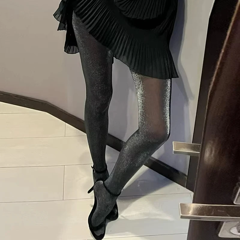 سباركلي بريق هالوين شير الفضة سلك الجوارب لوركس لامع لامع 50D النساء طماق عالية الشارع الشهير جوارب طويلة للحفلات
