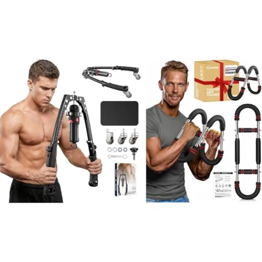 Twister Arm Trainer 3-in-1 Hydraulic Chest Workout Equipment with Ab Roller Wheel Steel Black Adjustable 70-110LB Resistance fo