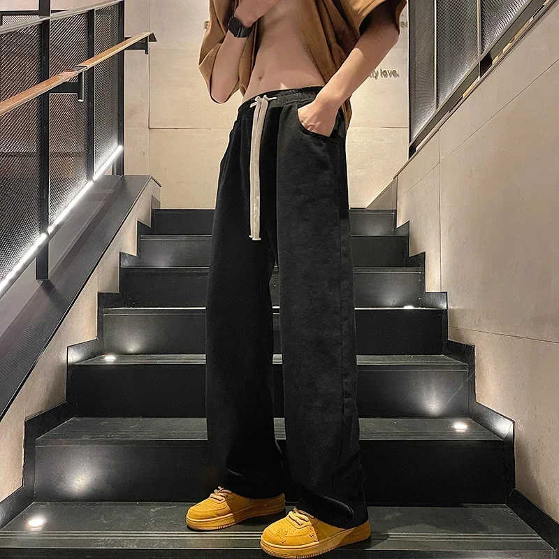 

Spring New Streetwear Baggy Jeans Men Korean Fashion Loose Straight Wide Leg Pants Male Brand Clothing Black Light Blue