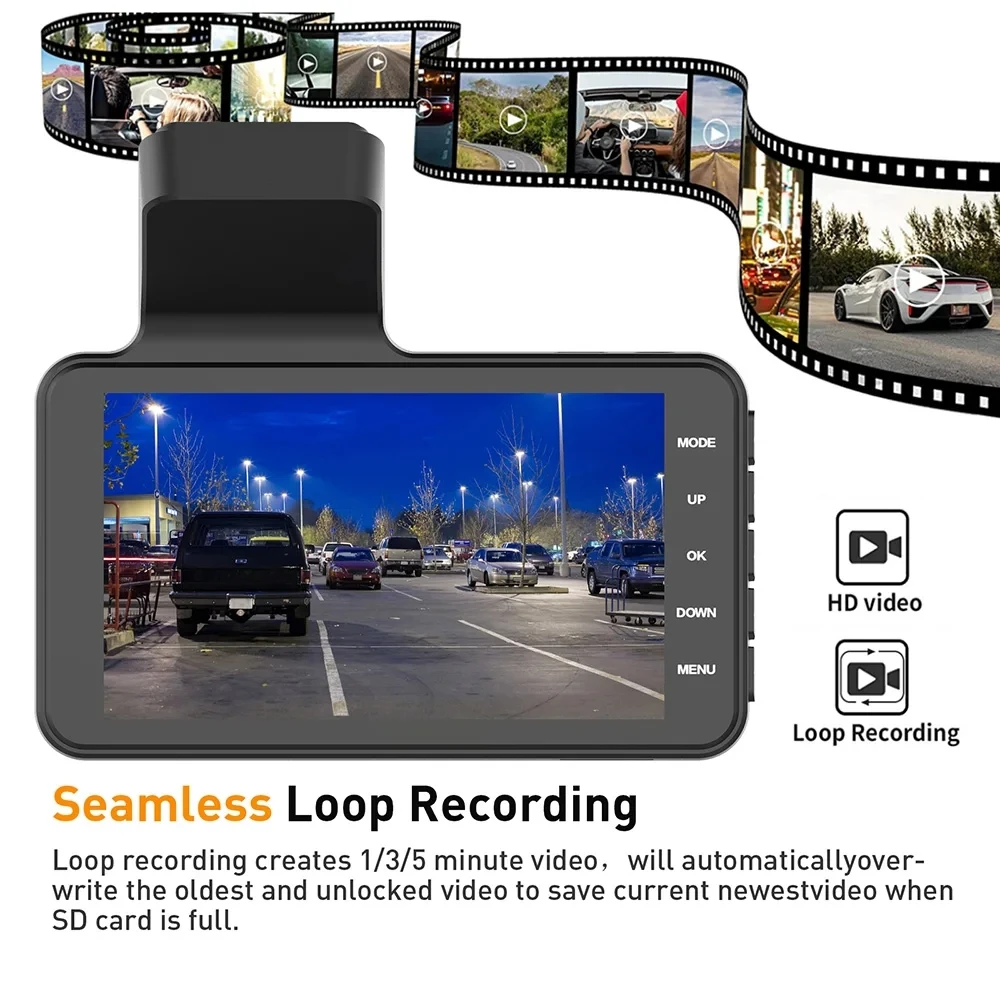 HD 1080P Dash Cam Car Dvr Driving Recorder 4inch Dual Lens Front Rear View Motion Detection Hidden Type Vehicle Black box