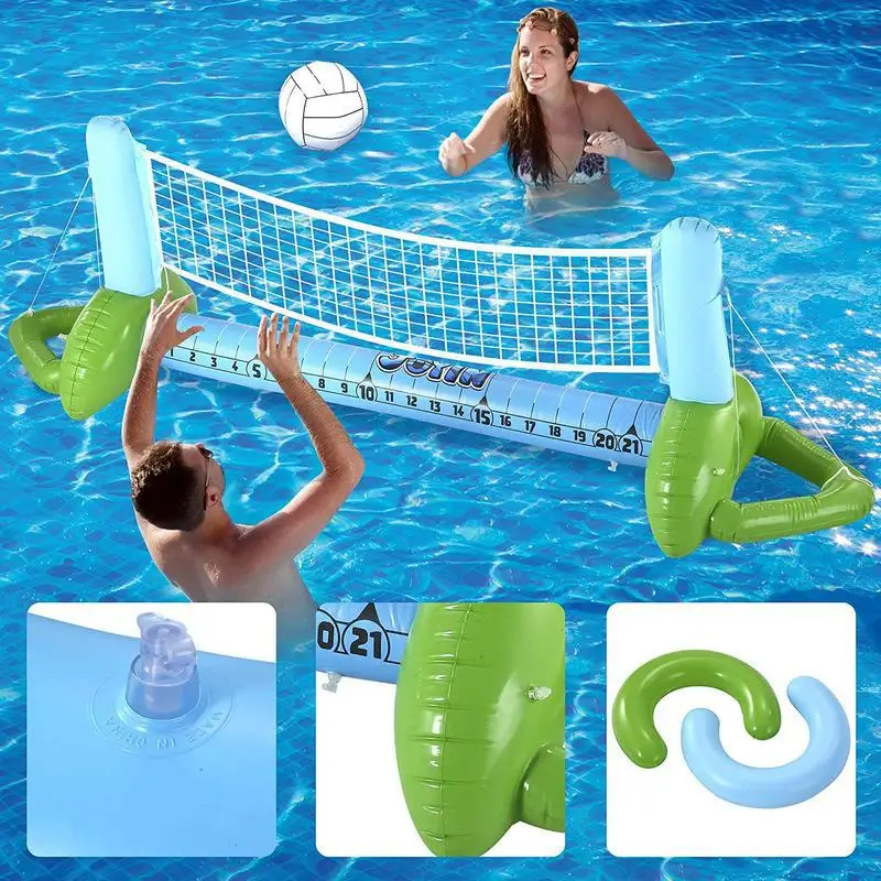 Spot Inflatable Water Volleyball Rack Set Beach Water Play Multiplayer Games Entertainment Sports Blue Ball Rack Toys