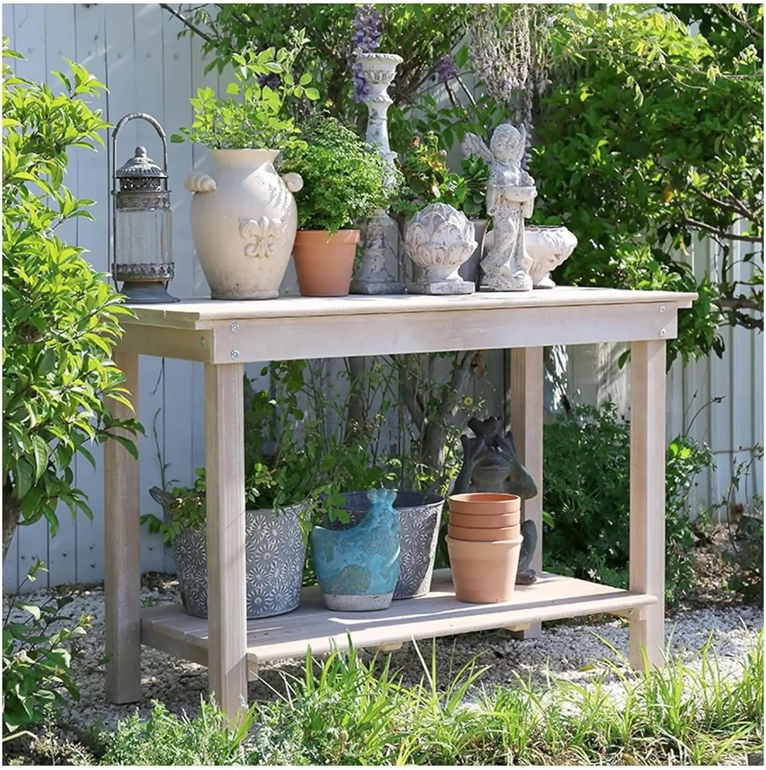 

Potting Bench Table,Garden Potting Table, Outdoor Garden Potting Bench Wooden Workstation Table Open Shelf Multifunction Storage