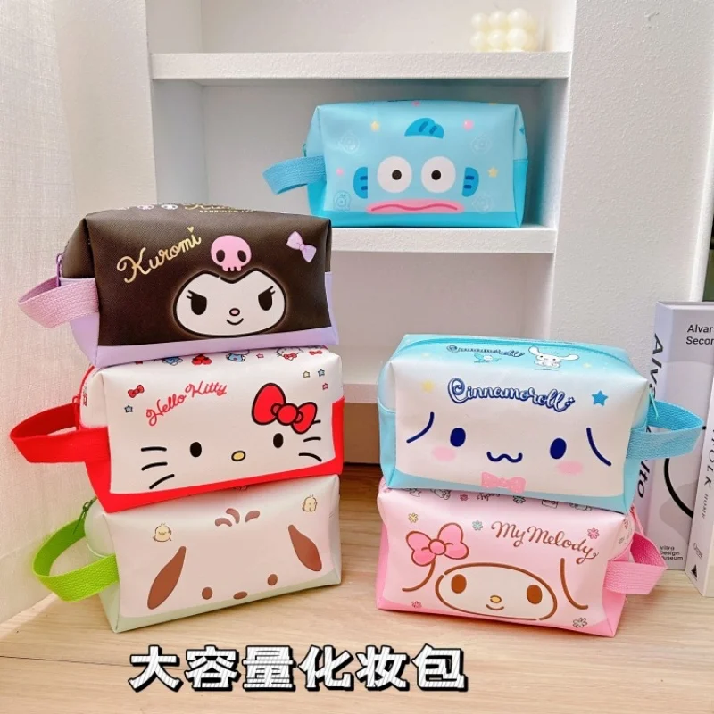 Sanrio Hello Kitty Women's Portable Cosmetic Bag Cartoon Cute Girl Heart Melody Kuromi Traveling Storage Bag Large Capacity