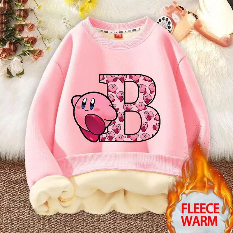 

Stars Kirbys Lamb Wool Child Pullover Hoodies Cartoon Anime Creative Letter A-z Pattern Sweatshirt Winter Outdoor Warm Thick Top