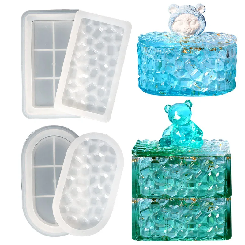 DIY Diamond Oval Storage Box Epoxy Silicone Mold Rectangle Jewelry Candy Container Decoration Molds For Aromatherapy