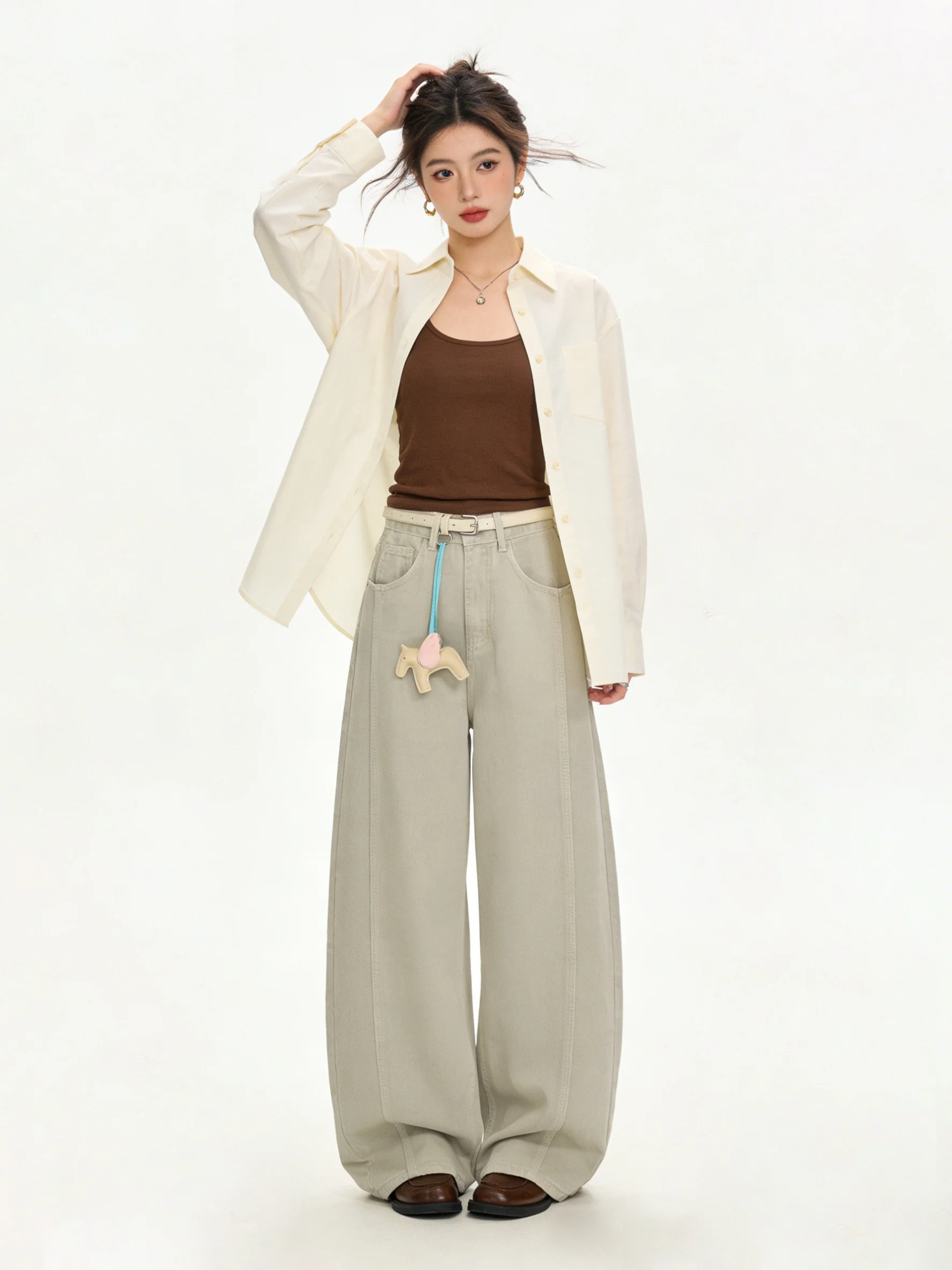 

High Waist Soft Denim Wide Leg Pants Commute Early Spring Loose Slimming Versatile Korean Sle Ladies Jeans