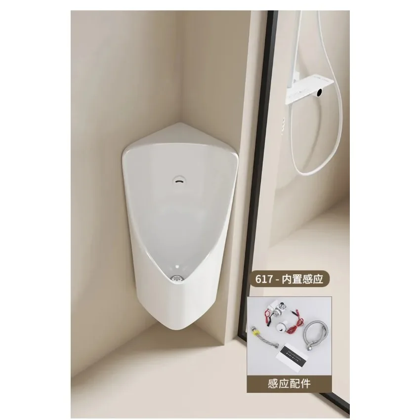 Intelligent sensor urinal triangle wall-mounted hand press men's ceramic corner  integrated