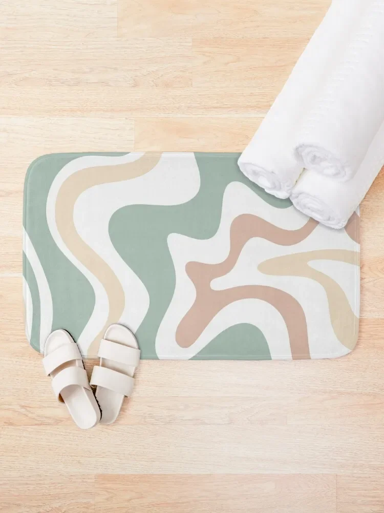 Liquid Swirl Retro Abstract in Light Sage Celadon Green, Light Blush, Cream, and White Bath Mat Showers Mat