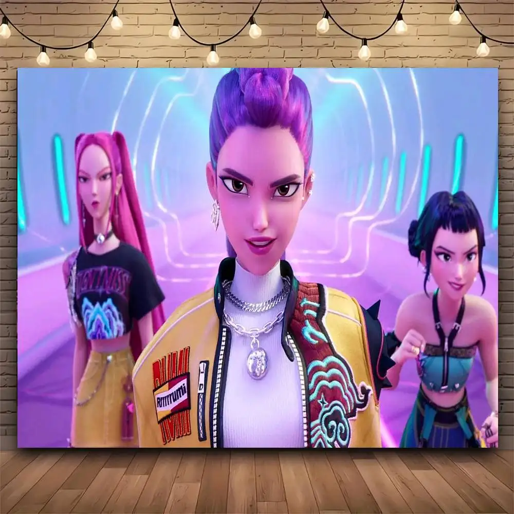 فيلم شعبي أنيمي KPop D-demon H-hunters نسيج طباعة نسيج كبير الجدار الشنق قماش مزخرف جداري ديكور غرفة المعيشة غرفة نوم #5