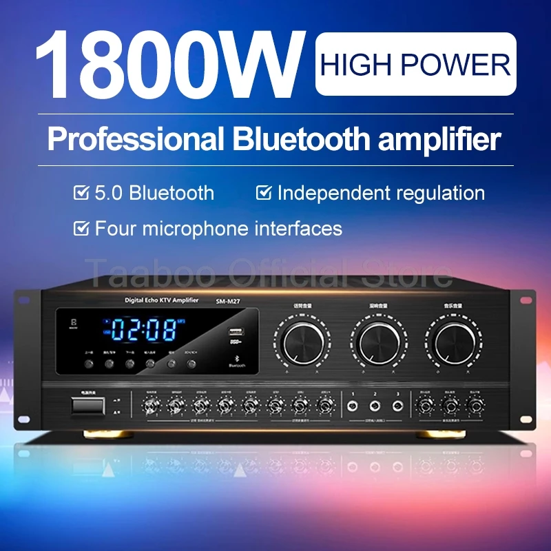 Amplifier suara profesional, penguat suara HiFi Bluetooth multifungsi Subwoofer Audio 1000/1800W daya tinggi untuk KTV teater Rumah