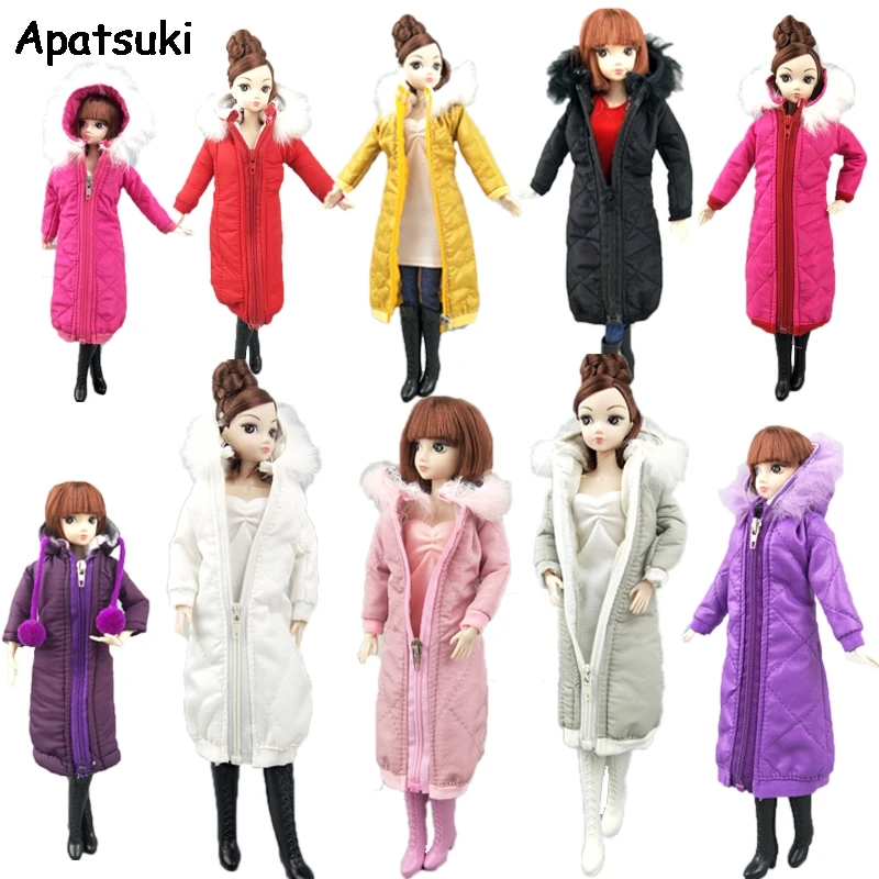 Pretty Long Coat Cotton Outfits for Barbie Doll Clothes Parka For 1/6 BJD Doll Kids Toy Winter Wear Jacket Dolls Accessories