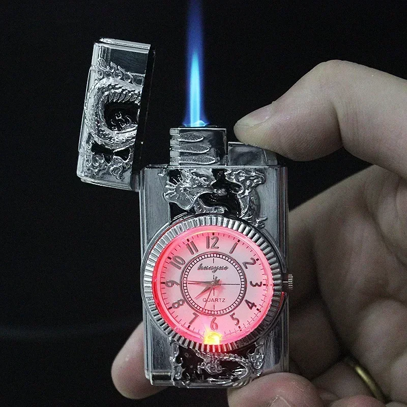 2024 Luxury LED Gold Watch Windproof Jet Butane Lighter Torch Turbo Gas Inflatable Lighter Cigar Cigarette Accessories  Gift