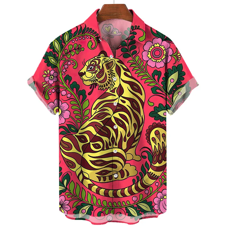 3d Print Animal Leopard Tiger Shirt Summer Fashion Casual Short Sleevee Shirt For Men Top Oversized Street Shirts Clothing