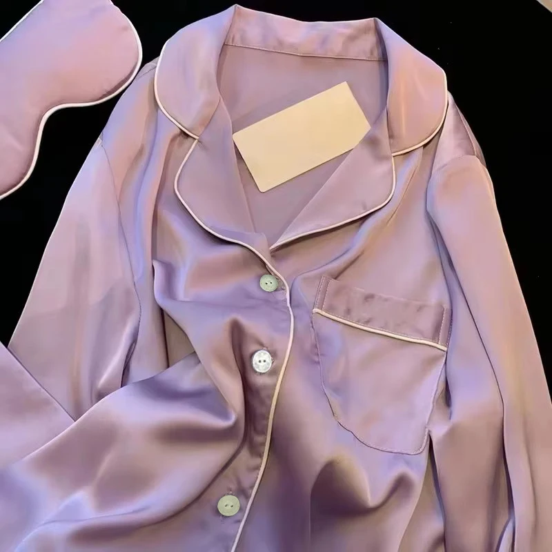 Pijama de seda de hielo de lujo para mujer, ropa de dormir ligera de alta calidad, estilo primavera y otoño, conjunto de manga larga para el hogar