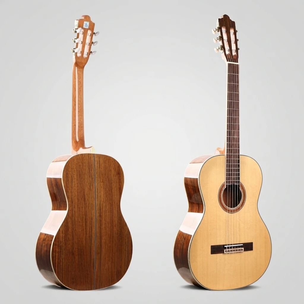 Comfortable Classical Nylon String Guitar, Natural Top Dark Brown Back, Slotted Headstock, White Tuners for Beginners Practice