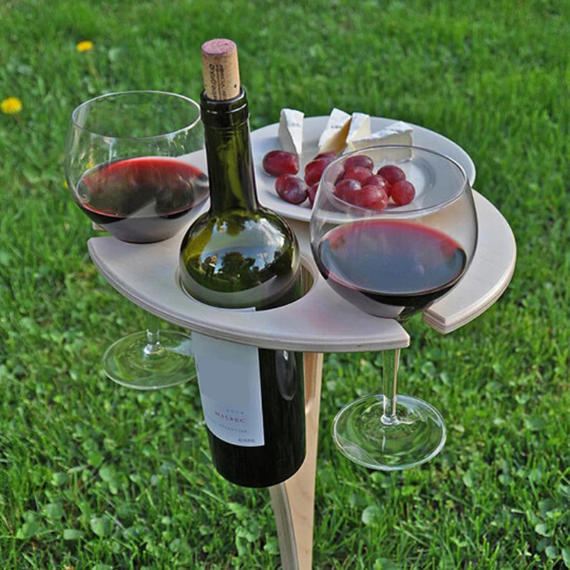 Outdoor Portable Foldable Wine Table Easy To Carry with Round Desktop Mini Wooden Rack Picnic Party Travel Tools Dropshipping