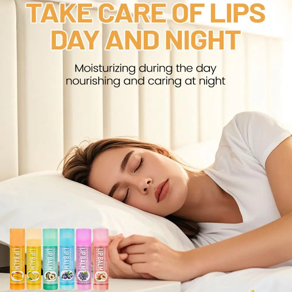 6-teiliges Lippenbalsam-Set mit verschiedenen Fruchtaromen - Feuchtigkeitsspendend, pflegend & beugt rissigen Lippen vor - Pflege für trockene Lippen & feine Linien – Detail 8