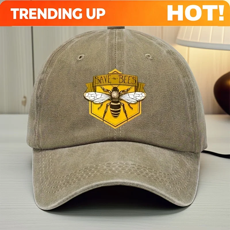 Customization Men's Bee-Themed Baseball Cap With Save The Bees Print & Beehive - Adjustable UPF, Breathable Non-Stretch Fabric S