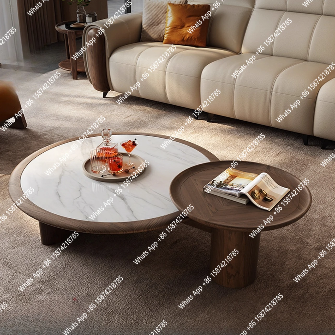 

Solid wood round coffee table modern simple size round coffee table combination high-end luxury living room solid wood furniture