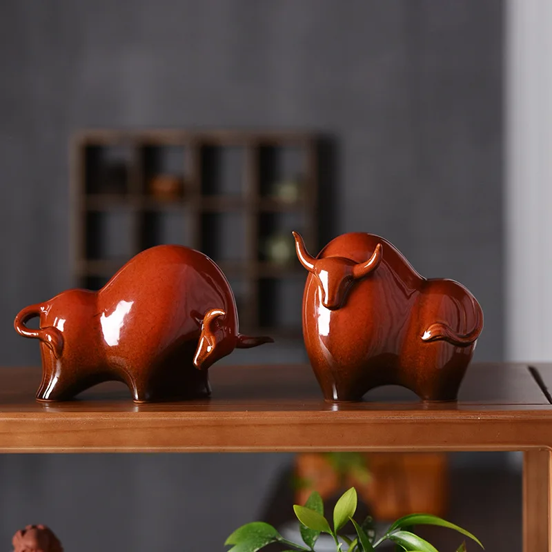 Zhaocai ceramic cattle potential as rainbow Chinese home desktop porch jewelry mascot modern counter decoration office