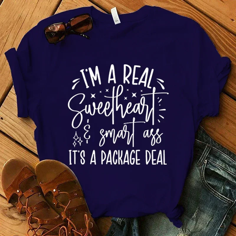 Fashion Summer shirt New I'M A Real Sweetheart Smart Ass It'S A Package Deal Letter Print Clothes Men Women Summer Short Sleeve