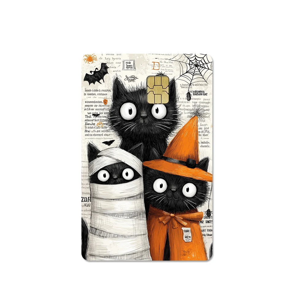 Halloween Chip Card Sticker Cute Pumpkin Ghost Cat Pattern Bank Card Skin Decal For Debit Credit Transit Cards Decorative Cover