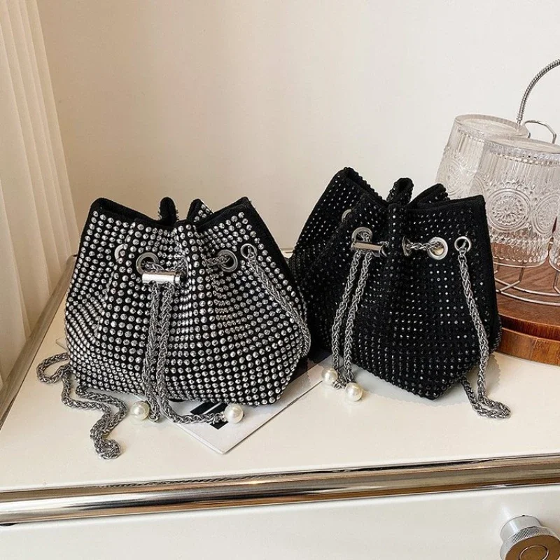 Trendy Sequin Decorated Bucket Bag Fashionable Single Shoulder Underarm Bag Internet Famous Korean Version Portable Women's Bag