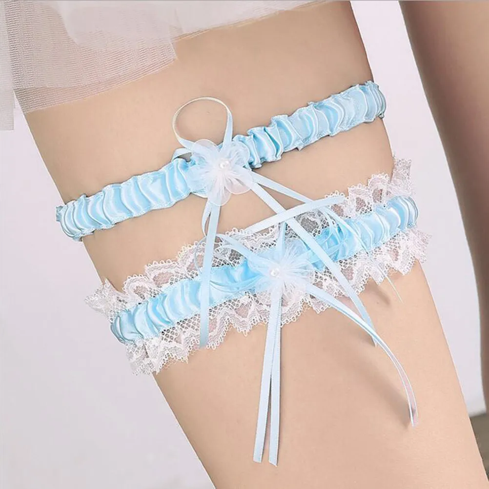 Blue Lace Bridal Wedding Garter Ribbon Flower Decoration Elastic Fit for Bride Bridesmaid Prom Party Essential New