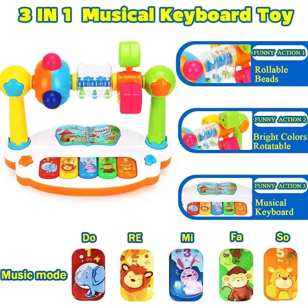 

Light Sound Baby Piano Toys Animal Print Rotating Baby Music Keyboard Random Color Playing Type Baby Musical Toddlers