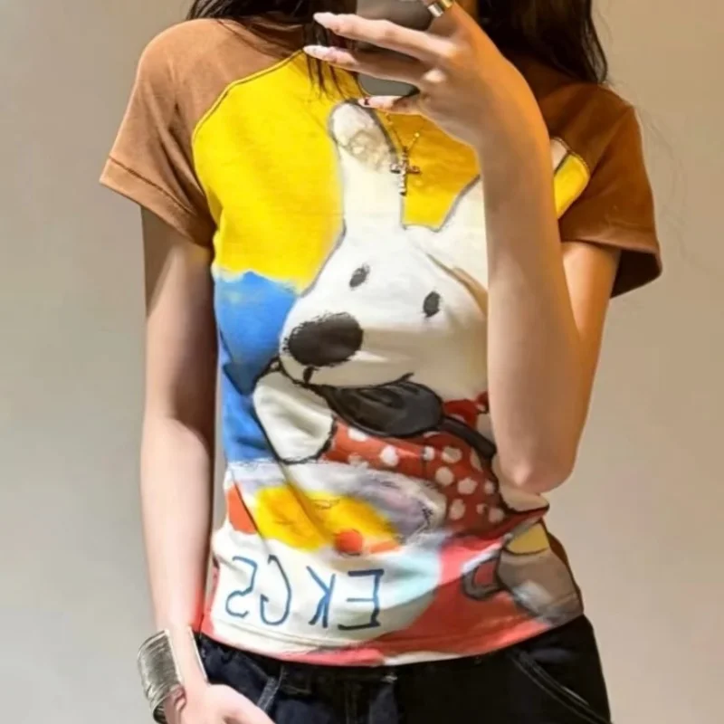 

New Anime Fashion Short Tops Y2k Summer Cute Tees Cartoon Printed High Street Gothic Short Sleeve T-shirts