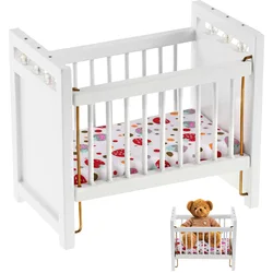 Miniature Baby Crib Wooden Nursery Cradle Dollhouse Furniture Model DIY Scene Home Craft Decor Accessory Toys Ornament