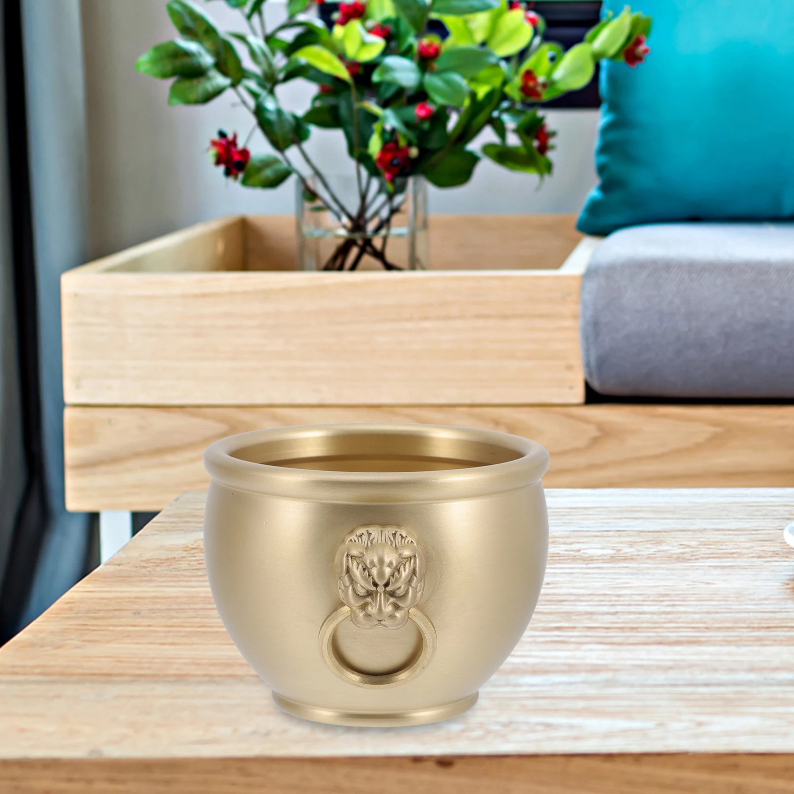 

Brass Treasure Bowl Chinese Fortune Basin Traditional Cornucopia Wealth Prosperity Desktop Decoration Home Office Ornamental