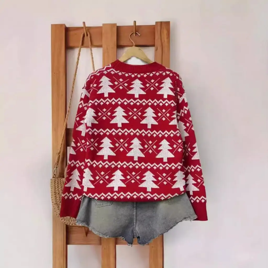 Suéter de Jacquard de Navidad con cuello redondo para mujer, manga larga, moda de invierno, estilo europeo y americano