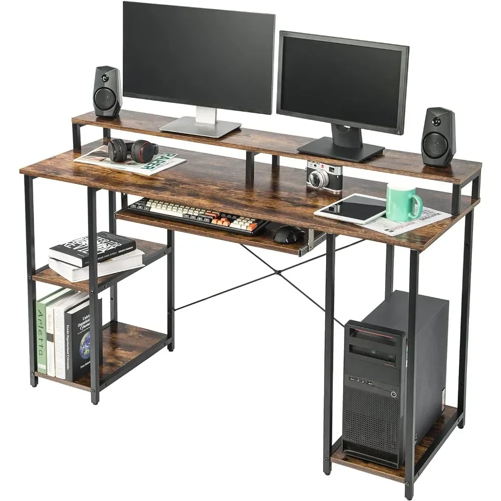 

Computer Desk with Storage Shelves/24.5” Keyboard Tray/Monitor Stand Study Table for Home Office (54x19 inch, Rustic Brown)