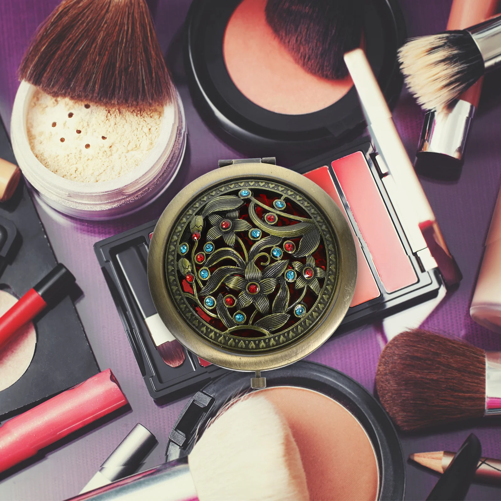 다양한 색상의 컴팩트한 7cm 이중 접이식 메이크업 거울 여행용 경량 거울