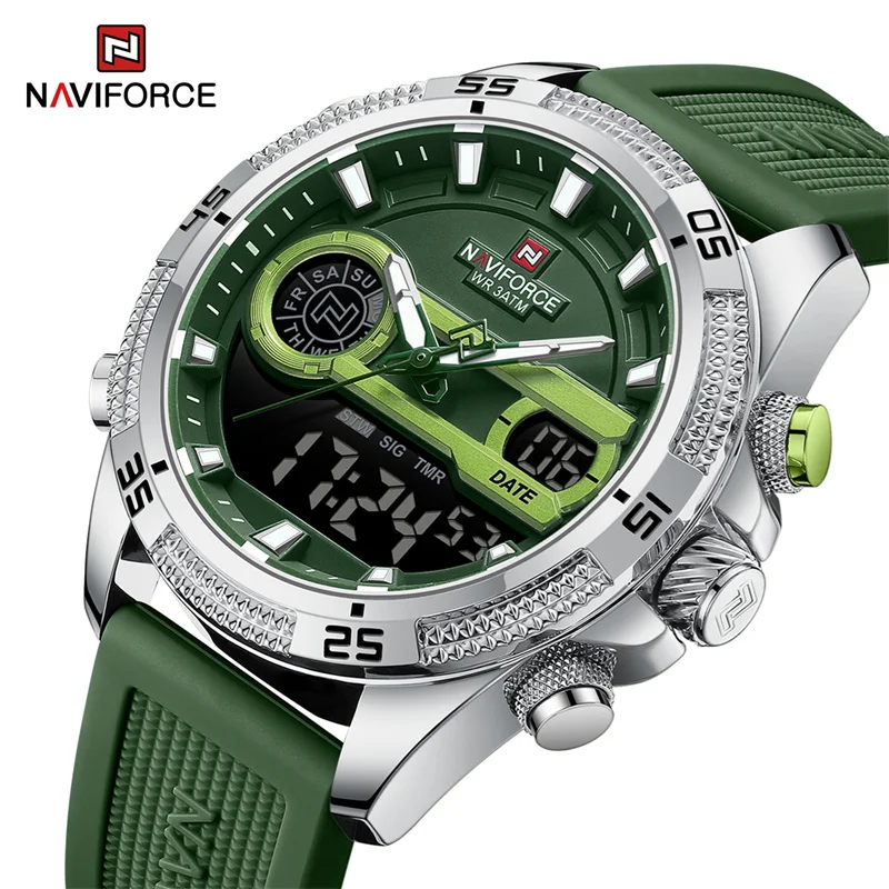 NAVIFORCE Men Military Watch Silicone Strap Waterproof Wristwatch Casual Sport Chronograph Alarm Digital Clock Relogio Masculino