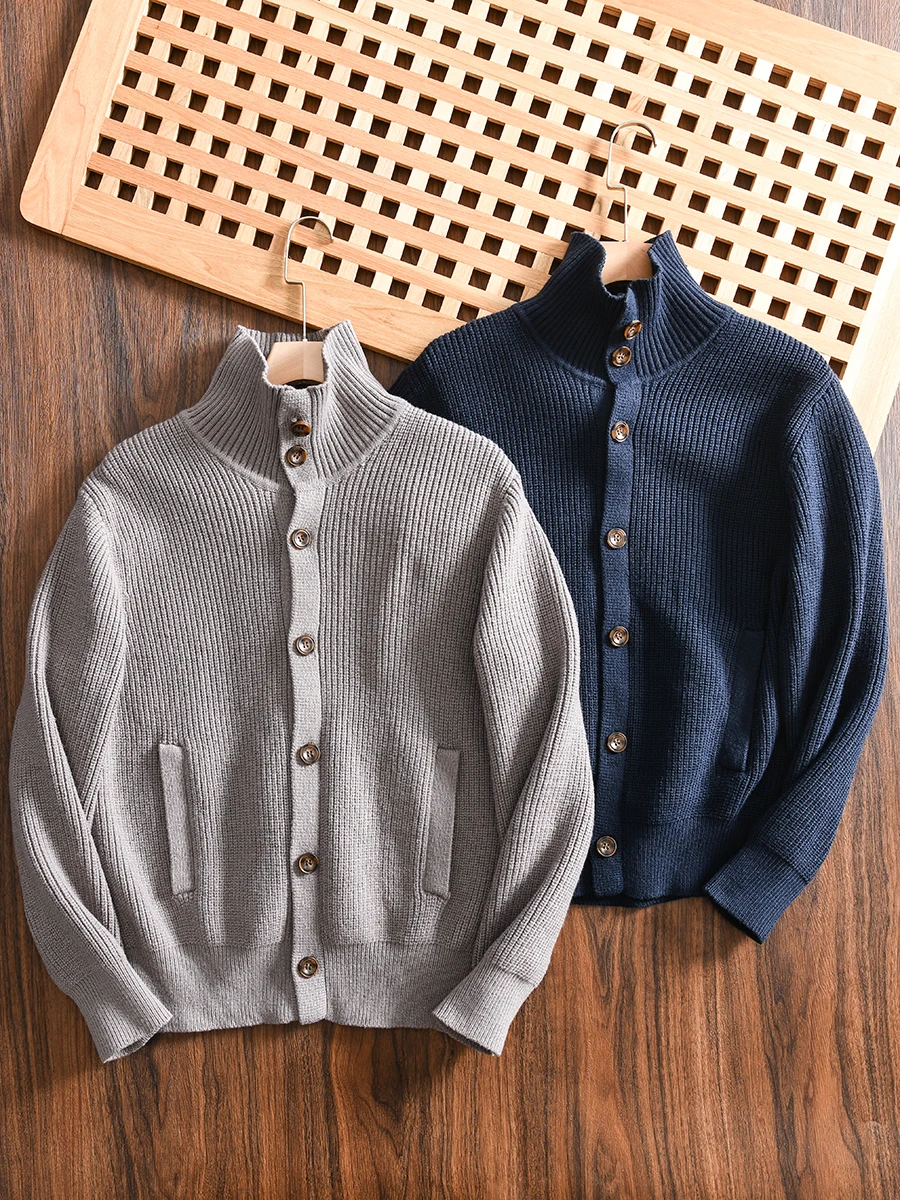 

Fashionable Casual Knitted Sweater Cardigan for Men Versatile Autumn Winter Straight Cut Urban Style Long Sleeve Basic Color
