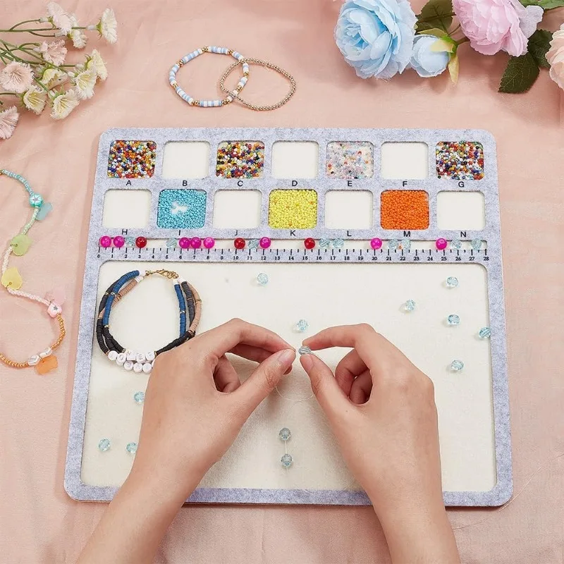 Square Felt Bead Design Boards Medium Felt Beading Mat with Centimeter Alphabetic Scale Beads Tray Bead Pads for Art Crafts