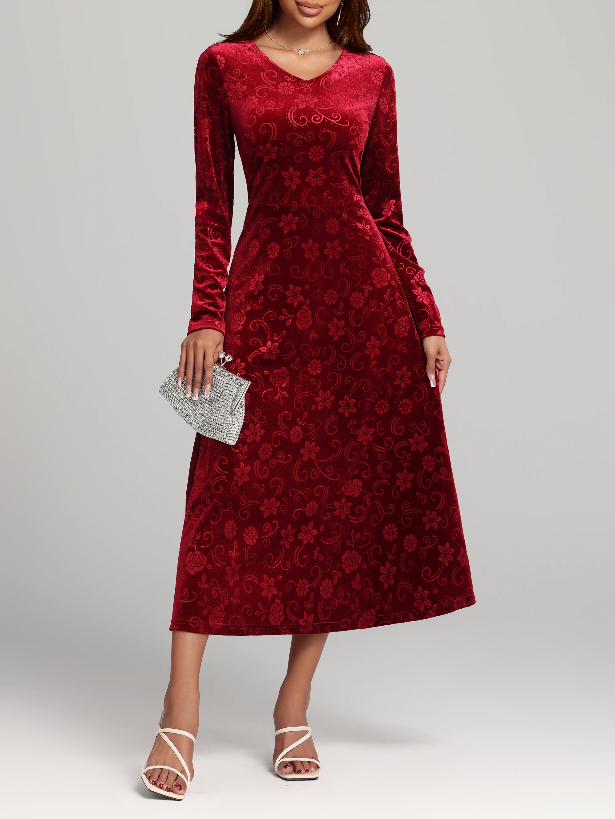 Robe en velours pour femmes, nouvelle mode, élégante, décontractée, confort quotidien, accrocheuse, manches longues, col en V