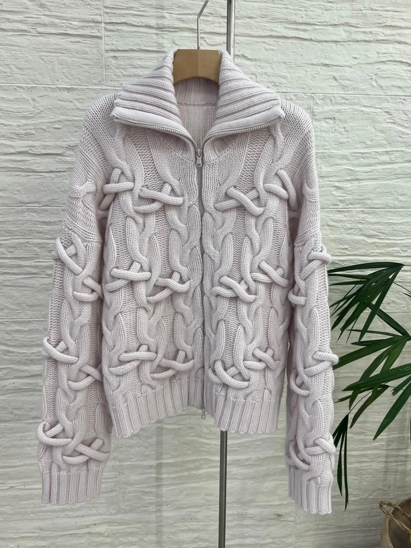 سترة صوفية نسائية فاخرة من صوف الكشمير المحبوك ذات تصميم طية صدر السترة #2