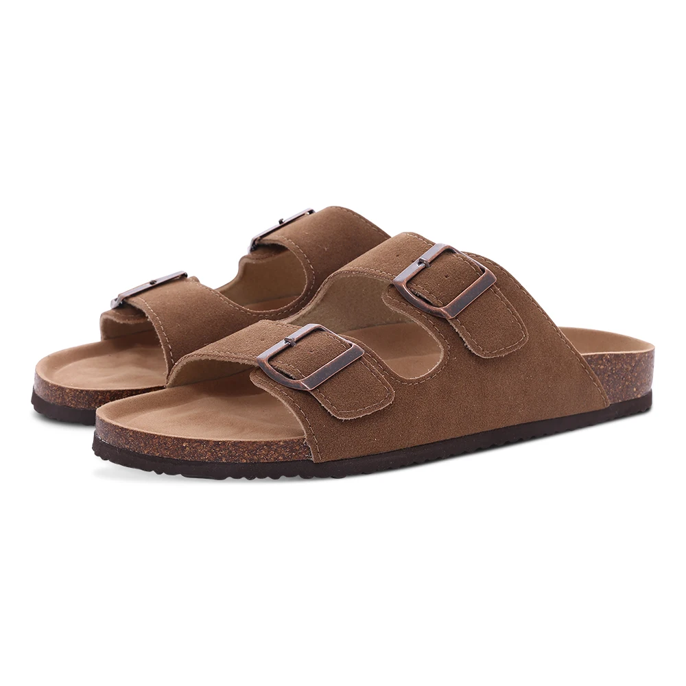 Eyriphy Summer Fashion Flat Slide with Arch Support Unisex Cork Sole Sandals Men and Women's Double Buckle PVC Material Slippers