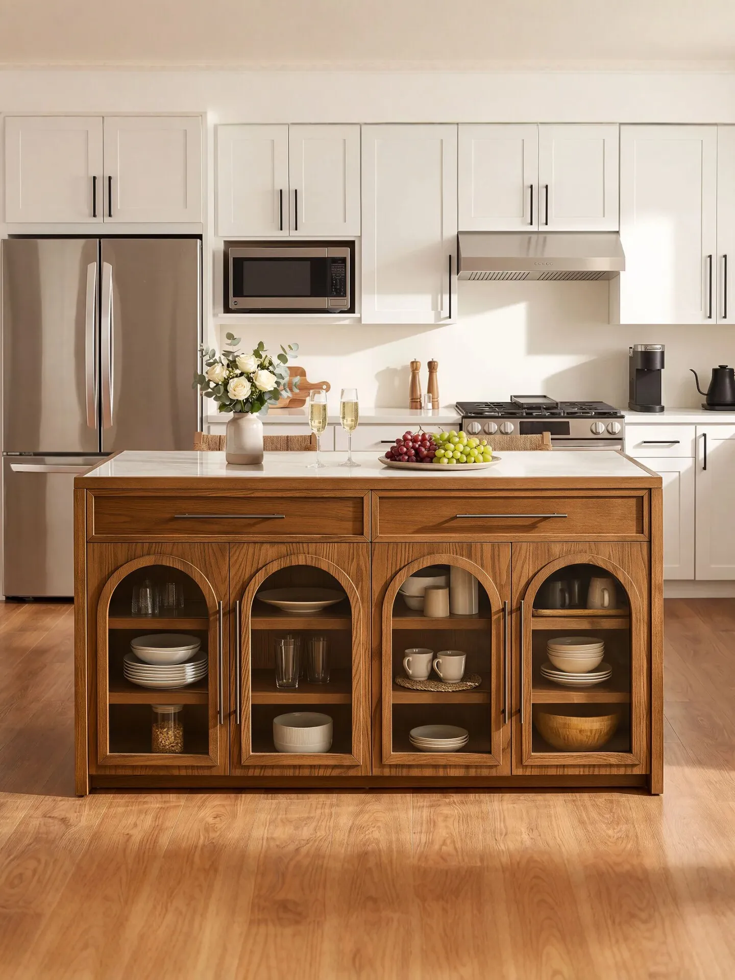 DSA retro arched glass solid wood mid-island cabinet mid-ancient style home kitchen multi-functional dining side island