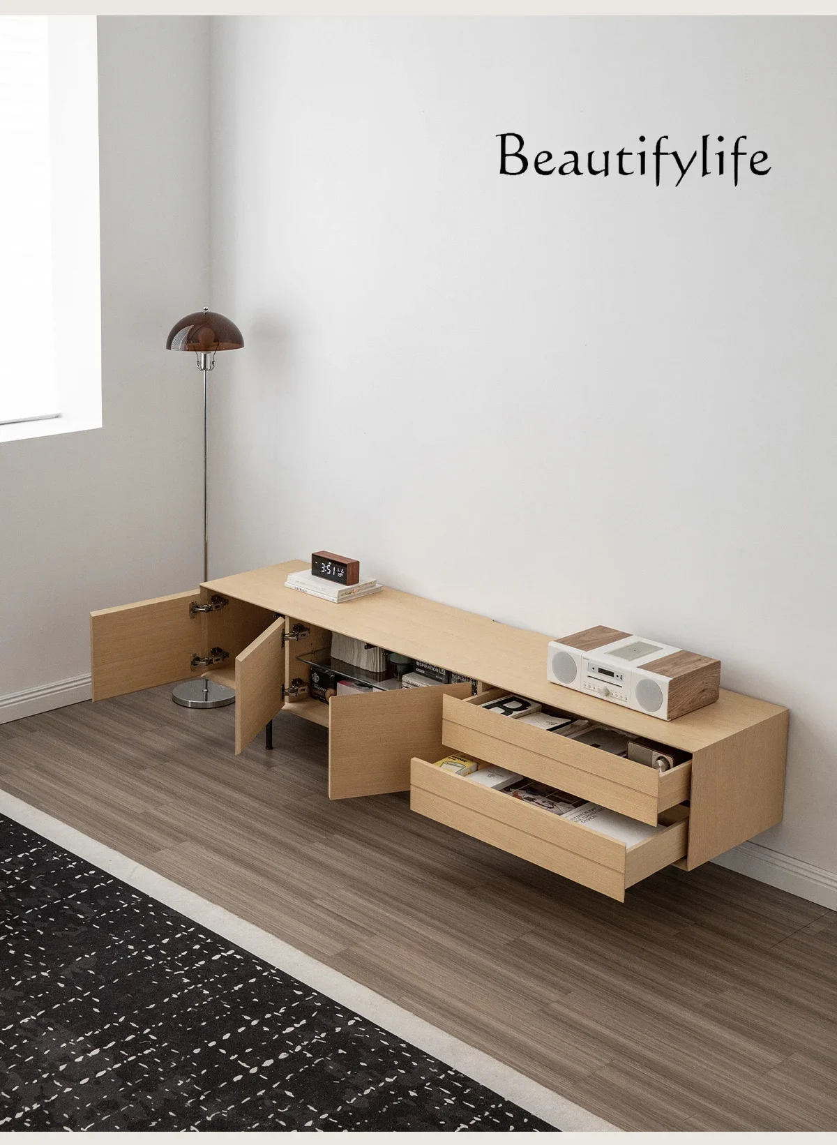 BX TV Cabinet, Living Room, Household Storage, Locker, Integrated Modern Minimalist Log Color Matching Cabinet