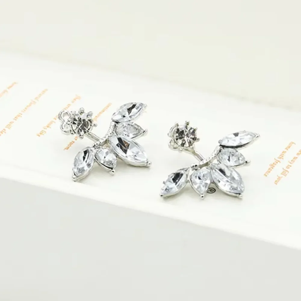 FSUNION New Zircon Crystal Ear Cuff Clip Leaf Stud Earrings For Women Piercing Fine Jewelry Brincos Gift 2024