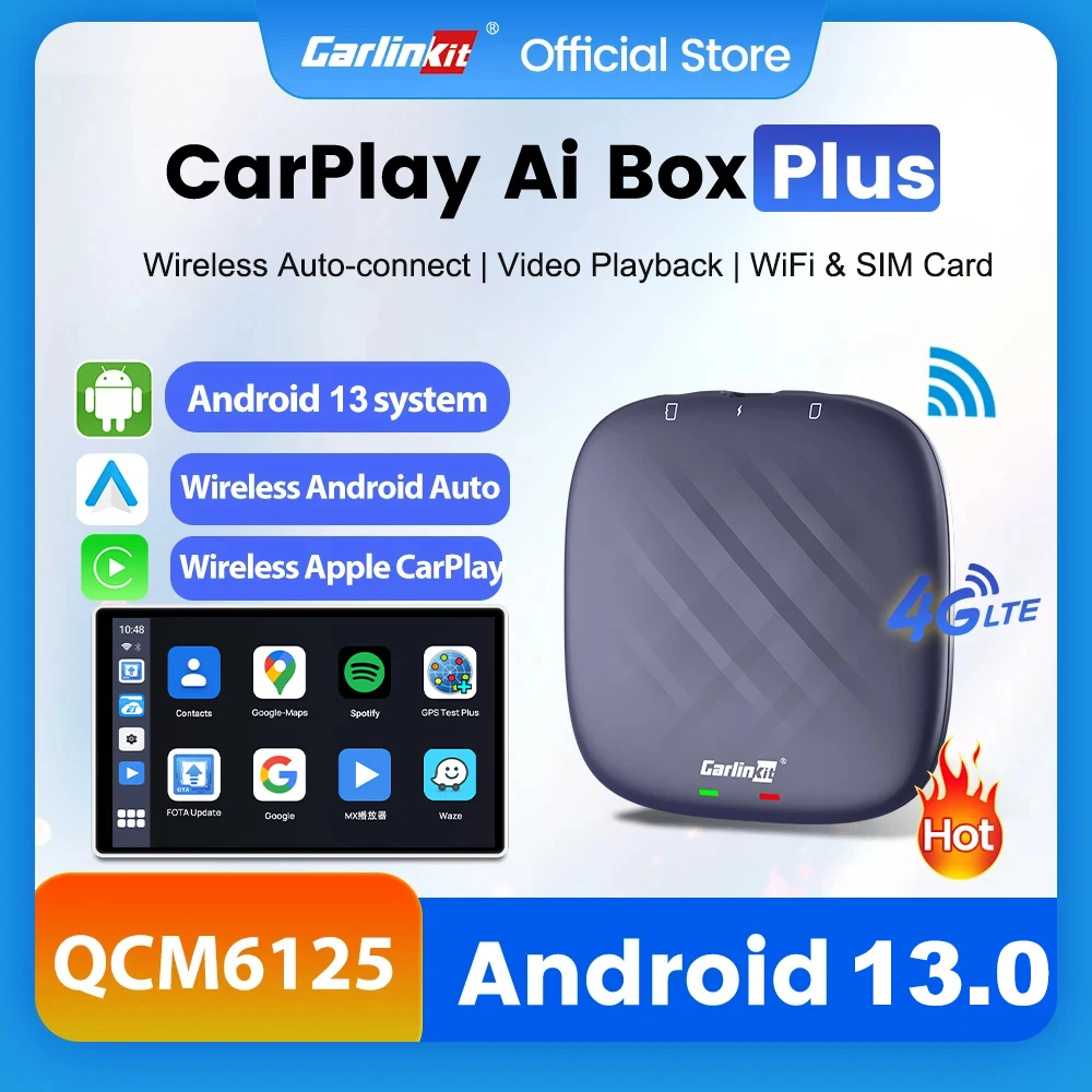 CarlinKit Wireless Navigation System Box Android 13 CarPlay Ai Box Qualcomm QCM6125 /6225 Wireless Android Auto Online Video Box