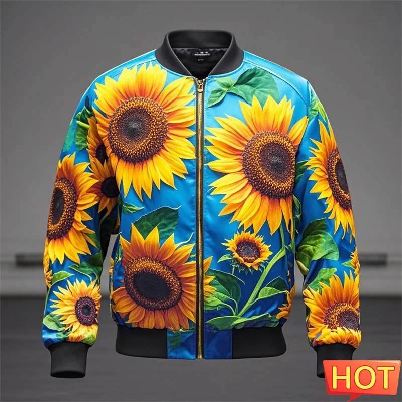 Autumn New 3D Yellow Flower Sunflowers Printing Jacket Women Funny Streetwear Long Sleeves Unisex Fashion Jackets Mens Clothing