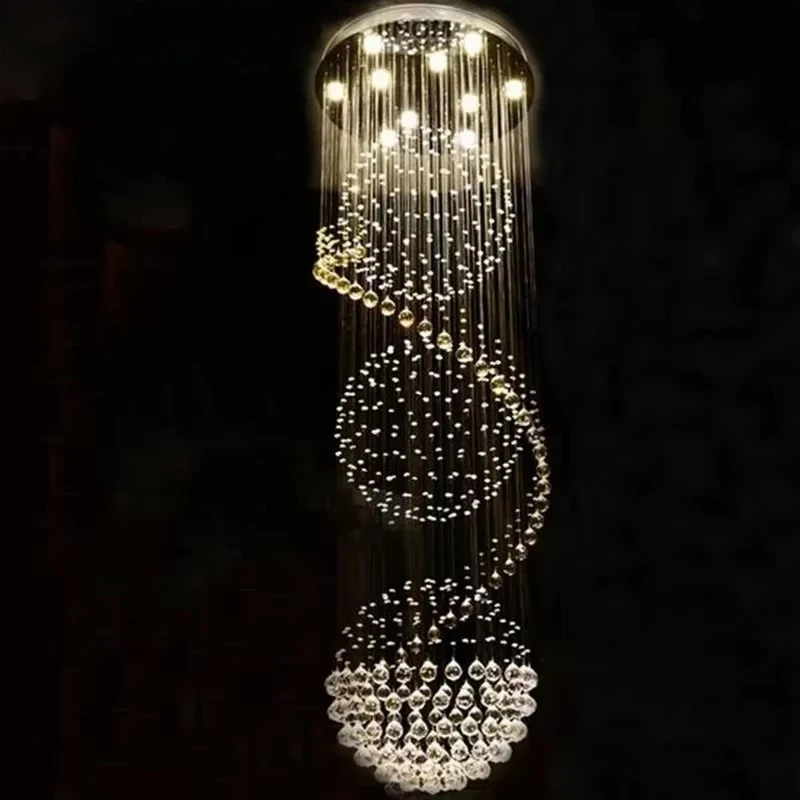 Modern Long Led Spiral Living Crystal Chandeliers Lighting Indoor Fixture For Staircase Stair Lamp Showcase Bedroom Hotel Hall