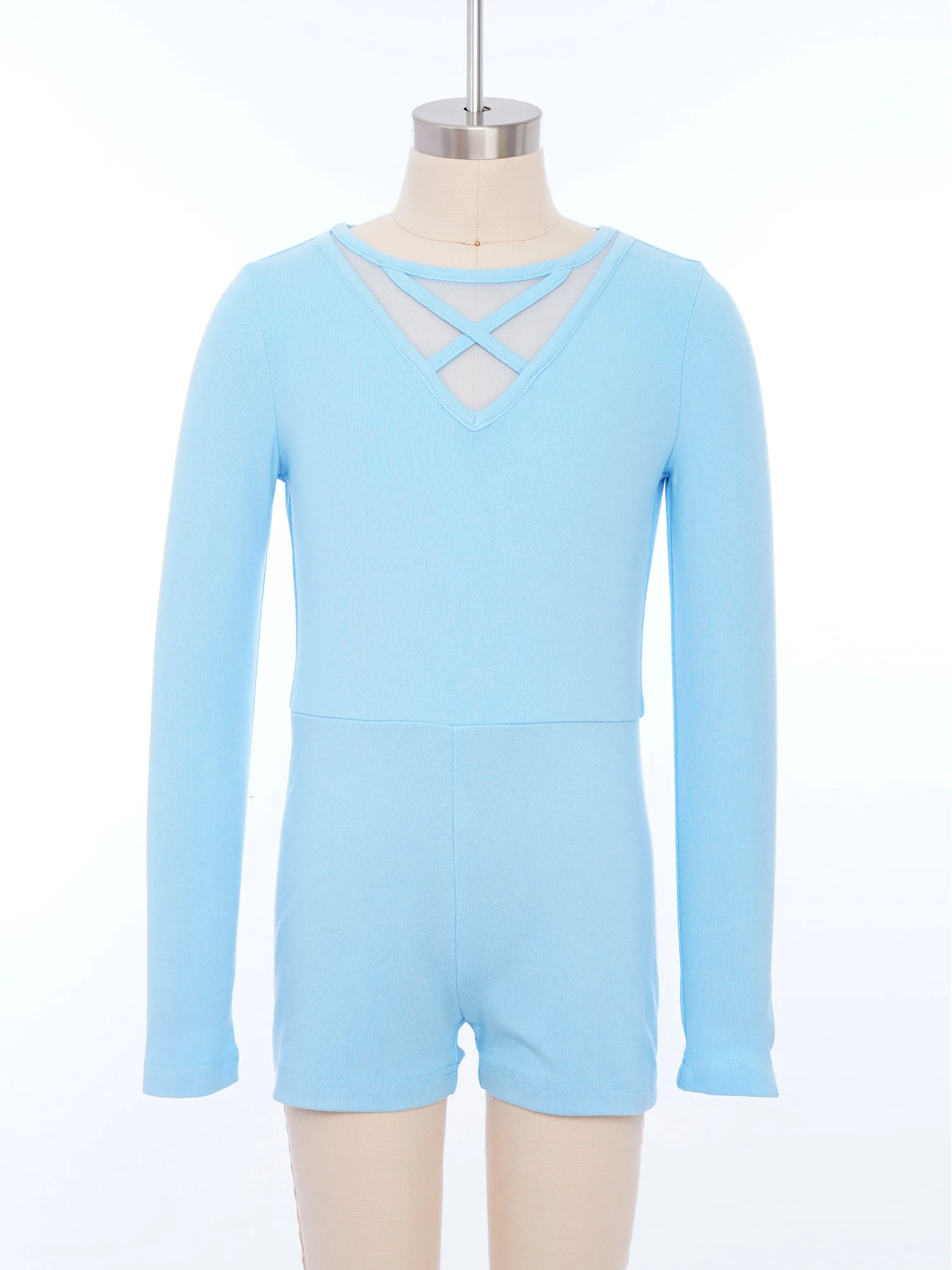 Enfant Biketard pour filles gymnastique croix devant dos combinaison enfants manches longues justaucorps Shorty Unitards Ballet Yoga Dancewear