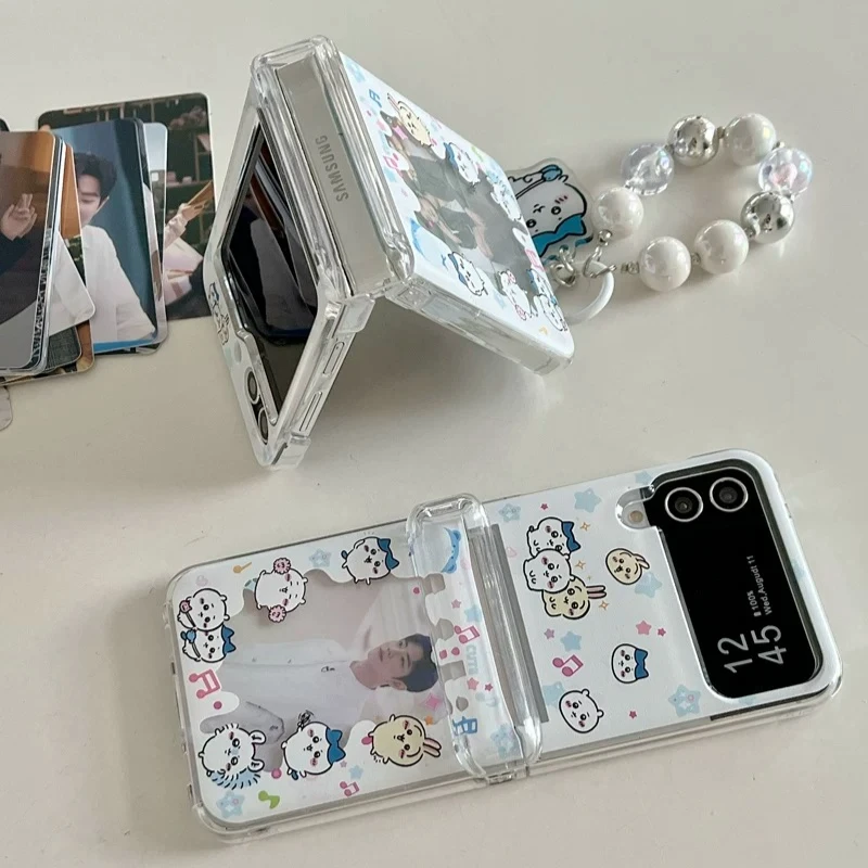 Cute Cartoon Japan Anime Chiikawa Card Wallet Pocket Phone Case For Samsung Galaxy Z Flip 7 6 5 4 3 Hard TPU Cover With Lanyard view 5