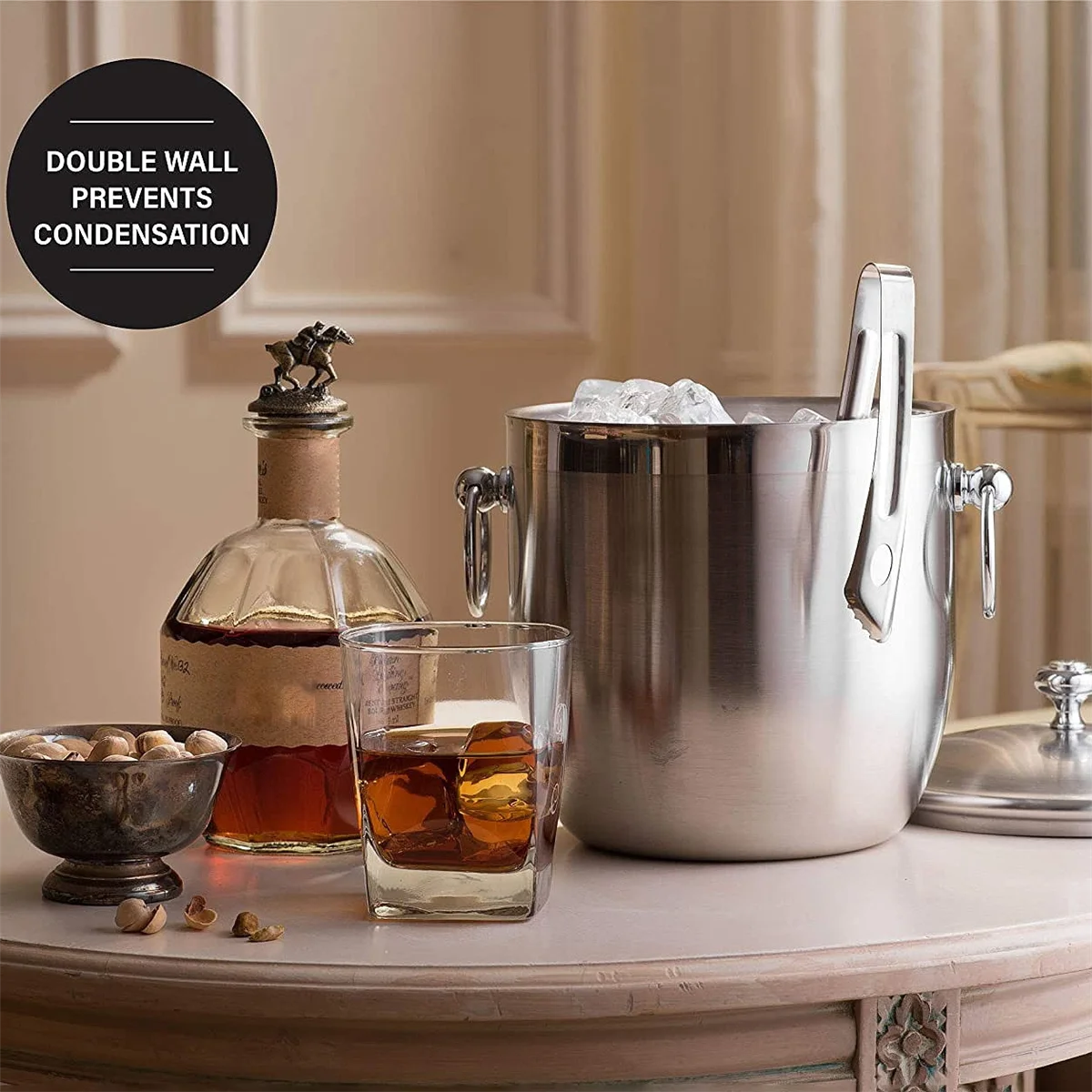 

Ведро для льда из нержавеющей стали с щипцами, литровое двойное стенка, изолированное щипцами и крышкой, контейнер для льда (3 л)-A78U